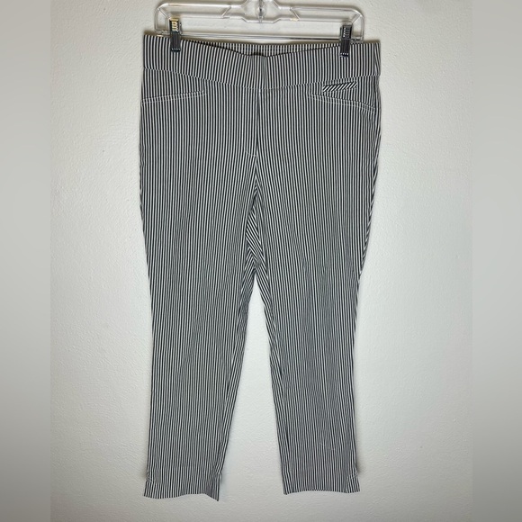 Anne Klein Gray and White Striped Elastic Waist Pull On Dress Pants - Picture 1 of 6
